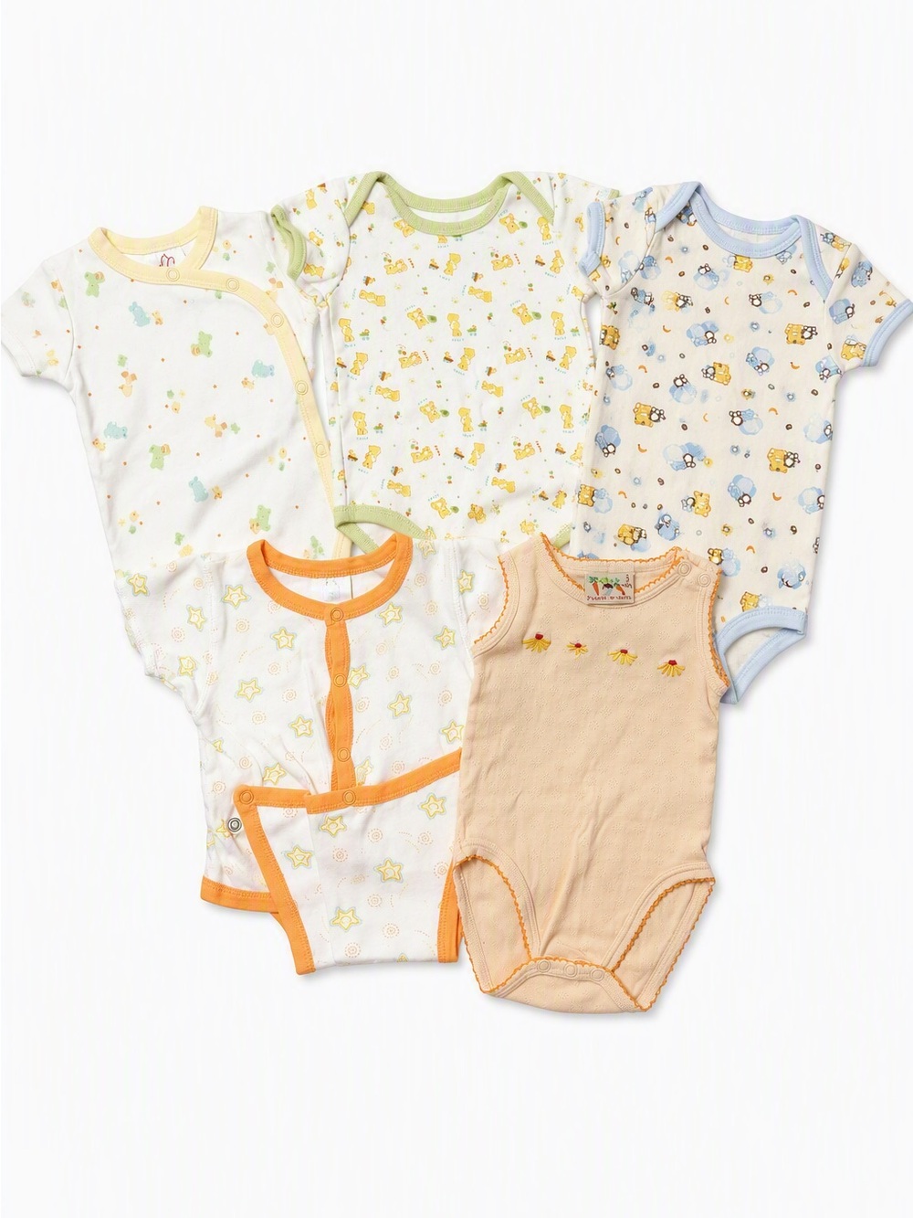 Vintage Baby’s Own & More Sunflower Embroidery Organics 5 Mixed Retro Bodysuits